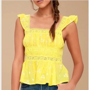 Free People Embroidered Fleurs Tank Top Pollen Yellow